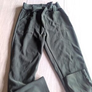 Sage green fleece leggings with bow